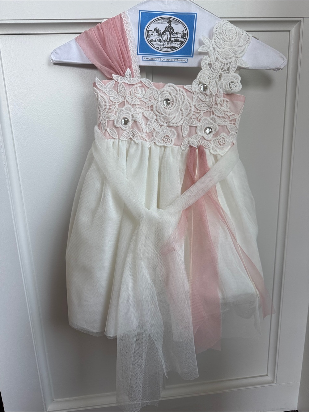 Cream and Pink Lace Tulle Party Dress